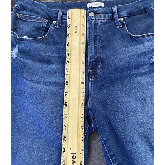 EUC Good American Sz 15/31 Blue Denim Raw Hem Dis Zebra Pkts Good Legs Jeans - Picture 12 of 14